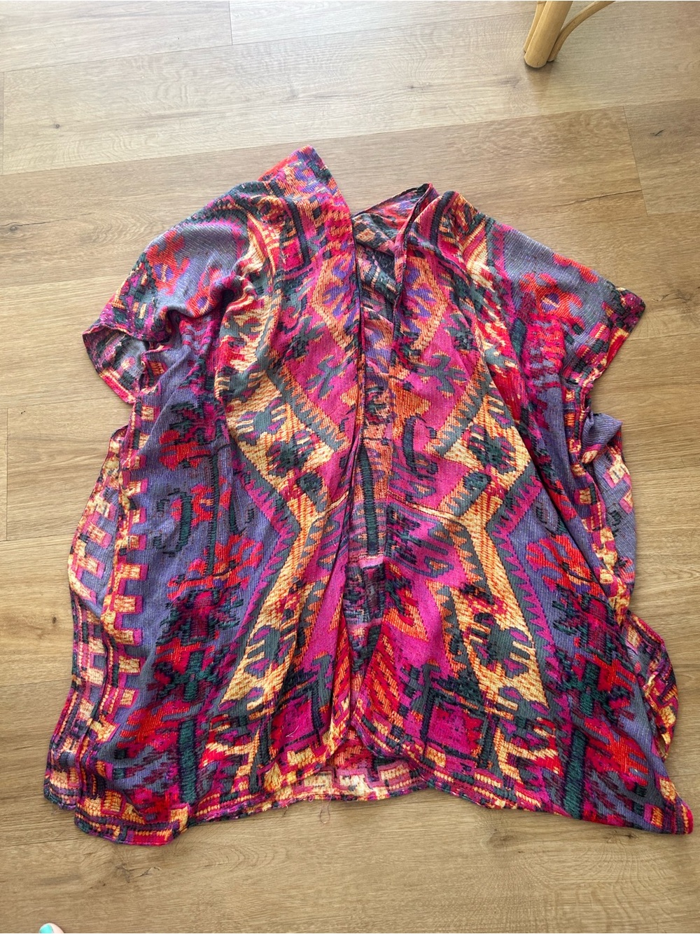 Vibrant Magenta & Purple Boho Short Sleeve Tunic